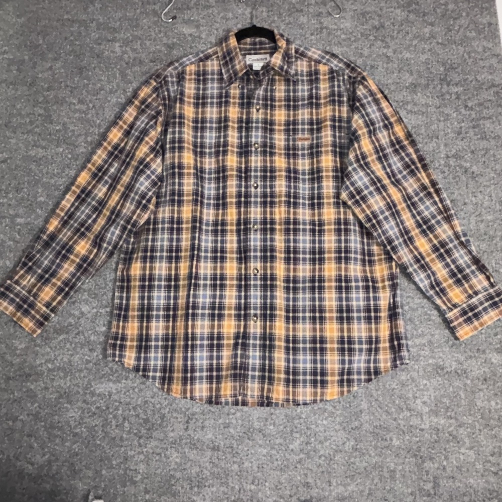 Carhartt Fort Lightweight Plaid Shirt Navy Tan Button Down Mens Large Casual